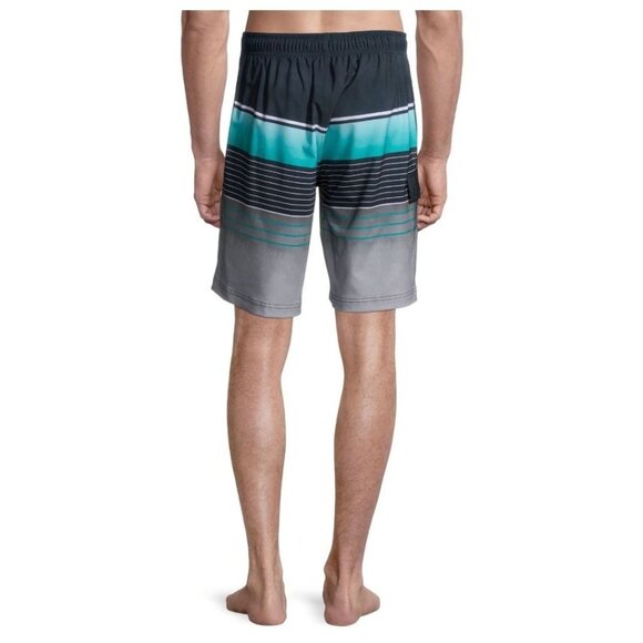 Mens George Swimsuit Trunks Navy Blue Aqua Gray Drawstring Waist Size L 36-38 - Picture 2 of 9